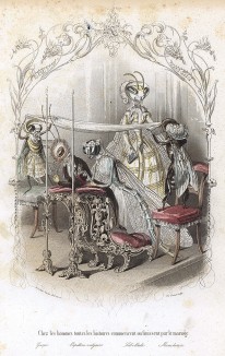 Свадебная церемония стрекозы и бабочки. В свидетелях оса и мошка. Les Papillons, métamorphoses terrestres des peuples de l'air par Amédée Varin. Париж, 1852