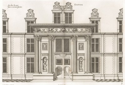 Замок Экуан. Парковый фасад. Androuet du Cerceau. Les plus excellents bâtiments de France. Париж, 1579. Репринт 1870 г.
