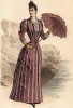 Розовое пляжное платье с белыми оборками и элегантный парасоль в тон платью. Из французского модного журнала Le Coquet, выпуск 255, 1889 год
