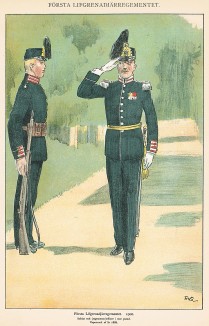 Офицер и солдат первого гренадерского полка шведской лейб-гвардии в униформе образца 1900 г. Svenska arméns munderingar 1680-1905. Стокгольм, 1911