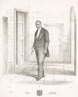 Генри Финмор (1800-1874) - швейцар директора Итонского колледжа, а также ответственный за розги. Лист из серии "Итонские наброски" У. Бэмбриджа, 1852 год.  