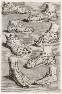 Обувь с античной скульптуры. Лист из Sculpturae veteris admiranda ... Иоахима фон Зандрарта, Нюрнберг, 1680 год. 