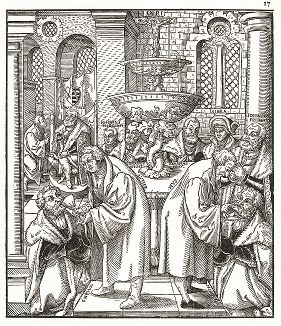 Причащение Яна Гуса и Мартина Лютера. Ксилография XVI века. 