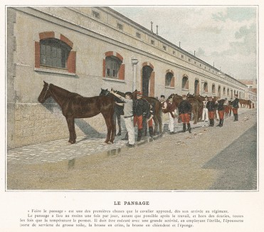 Уход за лошадьми. L'Album militaire. Livraison №3. Cavalerie. Serviсe interieur. Париж, 1890