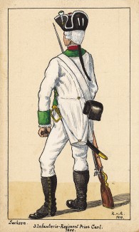 1800 г. Солдат пехотного полка принца Карла королевства Саксония. Коллекция Роберта фон Арнольди. Германия, 1911-29