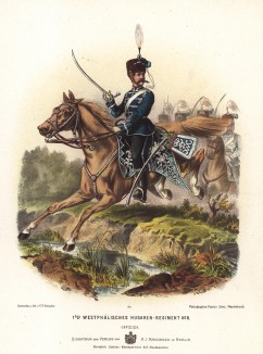 Кавалерист 1-го вестфальского гусарского полка прусской армии в униформе образца 1870-х гг. Preussens Heer. Берлин, 1876