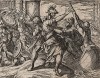 Греки забирают жену троянского царя Приама Гекубу после гибели Трои. Гравировал Антонио Темпеста для своей знаменитой серии "Метаморфозы" Овидия, л.120. Амстердам, 1606