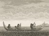 Аборигены острова Бука (Соломоновы острова) на пироге. Atlas pour servir à la relation du voyage à la recherche de La Pérouse, л.43. Париж, 1800