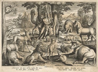 Орфей с дикими животными. Гравюра Адриана Колларта по рисунку Адама ван Норта. 