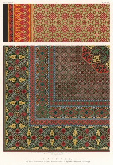 Бархатные и шерстяные ковры от английских мануфактур Woodward & Son (Киддерминстер) и Whytock (Эдинбург). Каталог Всемирной выставки в Лондоне 1862 года, т.2, л.153