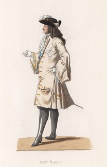 Король Франции Людовик XIV (лист 117 работы Жоржа Дюплесси "Исторический костюм XVI -- XVIII веков", роскошно изданной в Париже в 1867 году)