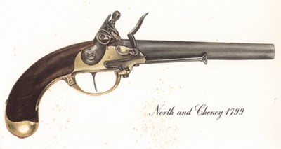 Однозарядный пистолет США North and Cheney 1799 г. Лист 1 из "A Pictorial History of U.S. Single Shot Martial Pistols", Нью-Йорк, 1957 год