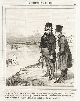 Спаситель. Литография Оноре Домье из серии "Филантроп дня", опубликованная в журнале Le Charivari, 1845 год. 