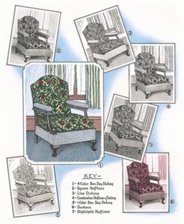 Уютное кресло с растительным орнаментом. Различные стили фотогравюры.
