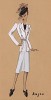 Anjou - белый костюм прямого кроя со слегка расклёшенной юбкой из коллекции осень-зима 1942-43 года парижского дизайнера Мари-Луиз Брюйер (собственноручная гуашь автора). Уникальный документ истории моды времен Второй мировой войны
