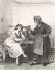 "Все шипела окаянная: - Что, мол, ты для хлеба трудишься? Приоденься-ка, желанная ... добру молодцу полюбишься". Лист из сюиты «Погибшие, но милые создания» А.И. Лебедева, 1862 год. 