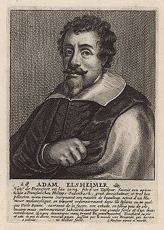 Адам Эльсхеймер (1578 -- 1610 гг.) -- немецкий живописец и гравер, легендарный мастер светотени. Гравюра Венцеслава Холлара с автопортрета художника. 