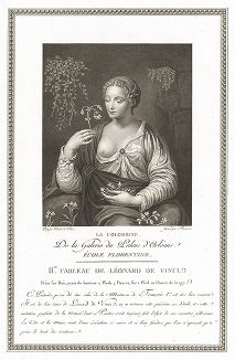 Коломбина работы Леонардо да Винчи. Лист из знаменитого издания Galérie du Palais Royal..., Париж, 1786