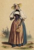 Девушка из кантона Берн в традиционном костюме своей местности. Сoutumes suisses dessinés d'aprés nature, par J.Suter. Париж, 1840