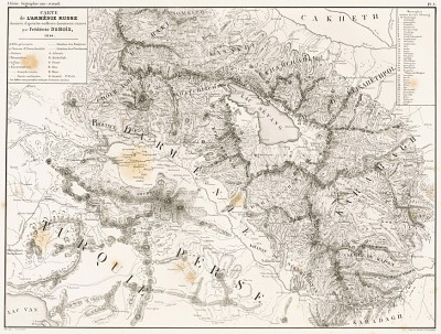 Карта Армении в 1844 году (лист V первой части атласа к "Путешествию по Кавказу..." Фредерика Дюбуа де Монпере. Париж. 1843 год)