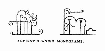 Древние витиеватые испанские монограммы (The Illustrated London News №103 от 20/04/1844 г.)