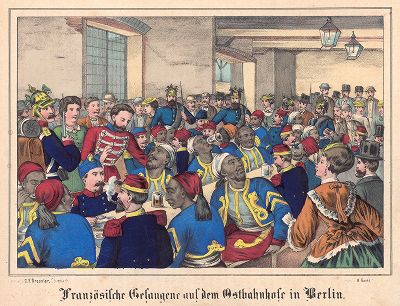 Франко-прусская война 1870-71 гг. Пленные французы на благотворительном обеде в Берлине. Редкая немецкая литография