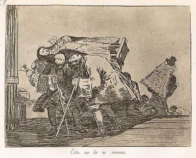Это не менее странно. Лист 67 из известной серии офортов знаменитого художника и гравёра Франсиско Гойи "Бедствия войны" (Los Desastres de la Guerra). Представленные листы напечатаны в Мадриде с оригинальных досок около 1900 года. 