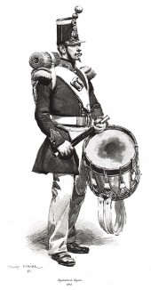 Барабанщик французской лёгкой пехоты в униформе образца 1845 года (из Types et uniformes. L'armée françáise par Éduard Detaille. Париж. 1889 год)