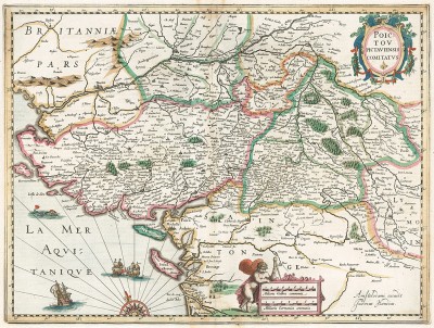 Карта графства Пуату-Шаранта. Poictov pictaviensis comitatus. Составил Герхард Меркатор. Издал Йодокус Хондиус. Амстердам, 1636