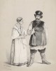 Господский кучер с женою в малой форме (лист 9 альбома "Русский костюм", изданного в Париже в 1843 году)