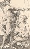 Аполлон и Диана. Гравюра Альбрехта Дюрера, выполненная ок. 1502 года (Репринт 1928 года. Лейпциг)