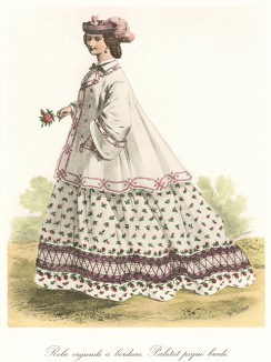 Платье с отделкой из органзы и жакет с вышивкой. Из альбома литографий Paris. Miroir de la mode, посвящённого французской моде 1850-60 гг. Париж, 1959