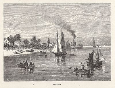 Вид на город Фэйр-Хейвен на реке Неверсинк-ривер, штат Нью-Джерси. Лист из издания "Picturesque America", т.I, Нью-Йорк, 1872.