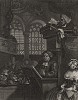 Спящие прихожане. Гравюра опубликована в 1736 г. под названием «Спящие прихожане в деревенской церкви». В 1762 г. Хогарт создает новую версию, уточняя детали. Сюжет: паства спит из-за монотонной проповеди. Даже Всевидящее Око опустило веко. Геттинген, 1854