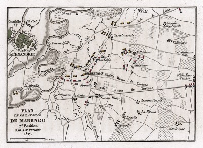 План сражения при Маренго 14 июня 1800 г. Составил французский картограф Аристид-Мишель Перро. Наполеон всегда считал победу при Маренго не менее значимой, чем победы при Аустерлице и Йене.
