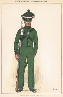Солдат шведского егерского батальона Värmland в униформе образца 1817-33 гг. Svenska arméns munderingar 1680-1905. Стокгольм, 1911
