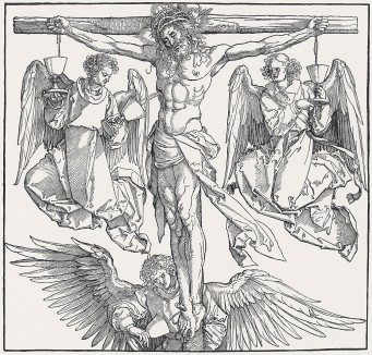 Христос на кресте с тремя ангелами (гравюра Альбрехта Дюрера)