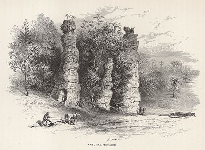Скалы Башни, штат Вирджиния. Лист из издания "Picturesque America", т.I, Нью-Йорк, 1872.