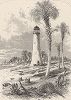 Маяк в устье реки Сент-Джон-ривер, штат Флорида. Лист из издания "Picturesque America", т.I, Нью-Йорк, 1872.