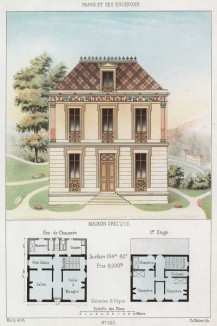 Греческий домик с колоннами и лепным фризом (из популярного у парижских архитекторов 1880-х Nouvelles maisons de campagne...)