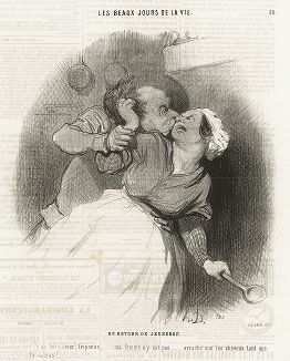 Возвращение молодости. Литография Оноре Домье из серии "Парижские типы", опубликованная в журнале Le Charivari, 1845 год.