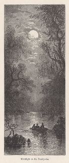 Лунная ночь на реке Брендивайн-крик, штат Делавэр. Лист из издания "Picturesque America", т.I, Нью-Йорк, 1872.