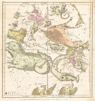 Видимая часть неба в октябре, ноябре и декабре. Atlas, designed to illustrate The Geography of the heavens by Elijah H. Burritt, л.2, Нью-Йорк, 1841