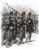 Строй французской линейной пехоты при полной выкладке и в зимней форме одежды образца 1848 года (из Types et uniformes. L'armée françáise par Éduard Detaille. Париж. 1889 год)