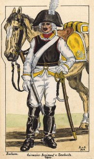 1800 г. Кавалерист кирасирского полка von Zeschwitz королевства Саксония. Коллекция Роберта фон Арнольди. Германия, 1911-29