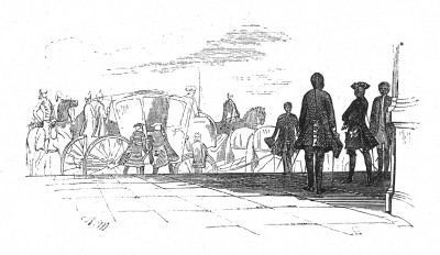 Отъезд к прусской границе. Илл. Адольфа Менцеля. Geschichte Friedrichs des Grossen von Franz Kugler. Лейпциг, 1842, с.207