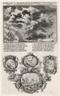 Сцены из Апокалипсиса (из Biblisches Engel- und Kunstwerk -- шедевра германского барокко. Гравировал неподражаемый Иоганн Ульрих Краусс в Аугсбурге в 1700 году)