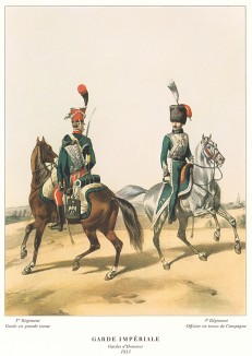 Гвардейцы - гусар и конный егерь армии Наполеона Бонапарта. Репринт середины XX века со старинной французской гравюры