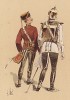 Германские офицеры-гвардейцы 1890-х гг.; гусар и кирасир (из "Иллюстрированной истории верховой езды", изданной в Париже в 1893 году)