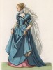 Благородная дама из Равенны в голубом платье (XVI век) (лист 52 работы Жоржа Дюплесси "Исторический костюм XVI -- XVIII веков", роскошно изданной в Париже в 1867 году)
